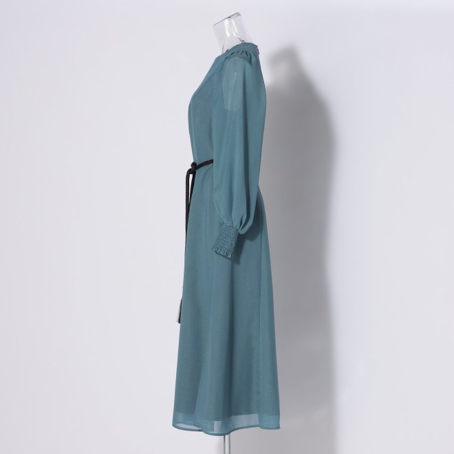 【DRESS COLLECTION】ベルト付シアースリーブドレス 詳細画像 ライトブルー 2