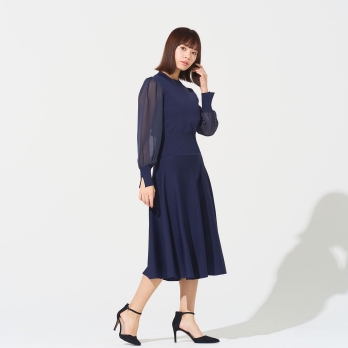 【DRESS COLLECTION】シアースリーブニットドレス 詳細画像