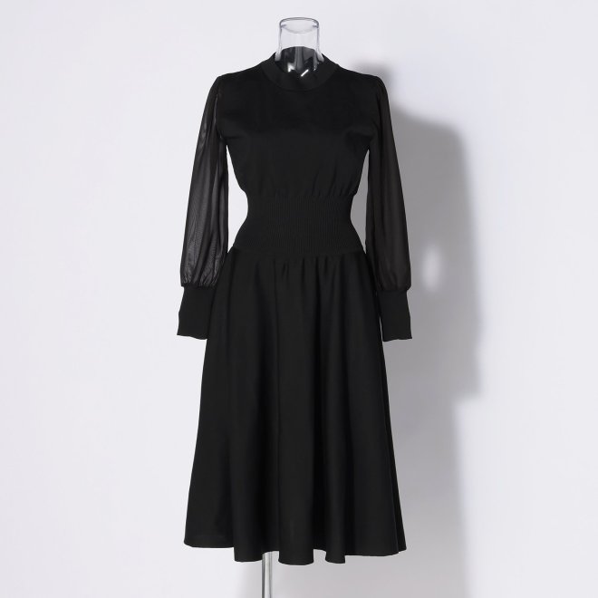 【DRESS COLLECTION】シアースリーブニットドレス 詳細画像 ブラック 1