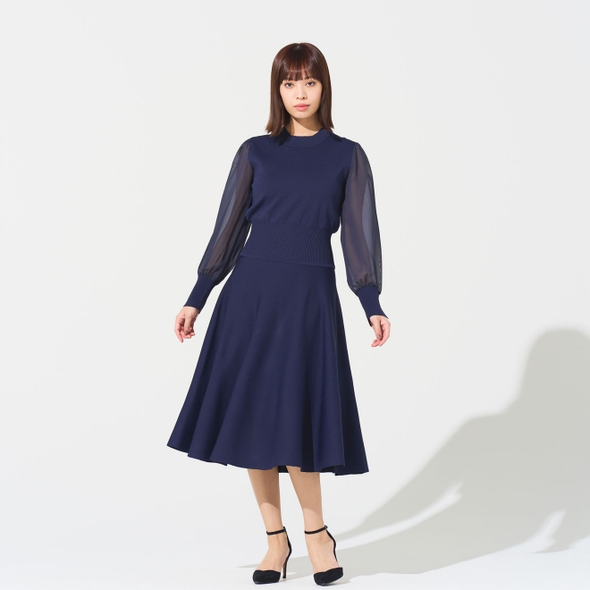 【DRESS COLLECTION】シアースリーブニットドレス 詳細画像 ネイビー 1