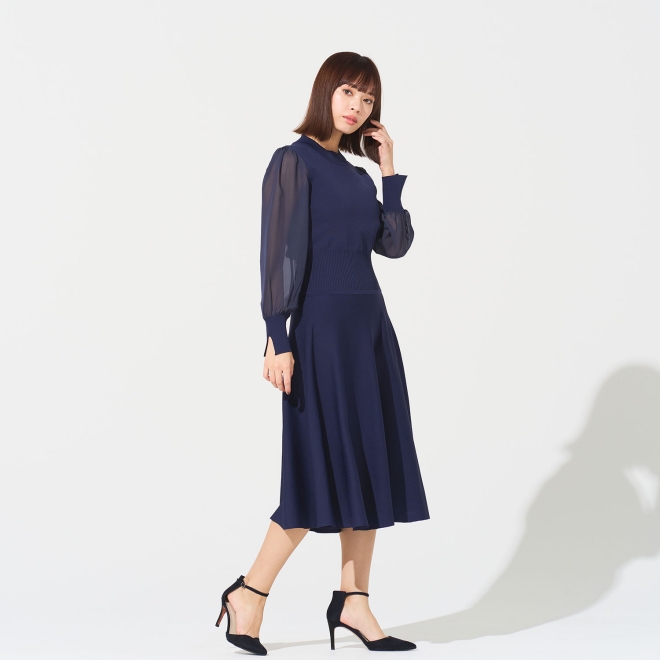 【DRESS COLLECTION】シアースリーブニットドレス 詳細画像 ネイビー 4
