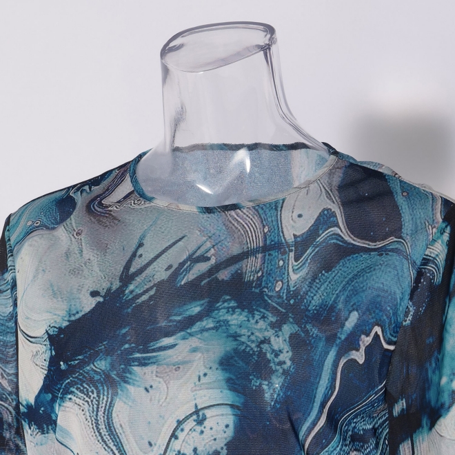 Marble dragon print on net ブラウス 詳細画像 ブルー系マルチ 4