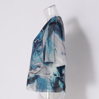 Marble dragon print on net ブラウス 詳細画像