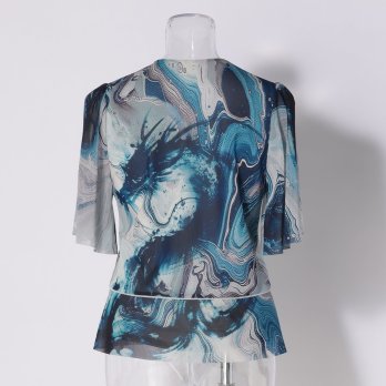 Marble dragon print on net ブラウス 詳細画像