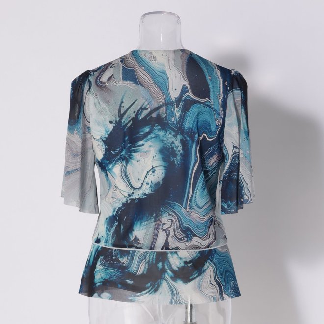 Marble dragon print on net ブラウス 詳細画像 ブルー系マルチ 3
