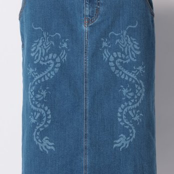 Dragon print denim スカート 詳細画像