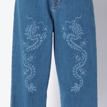 Dragon print denim パンツ 詳細画像