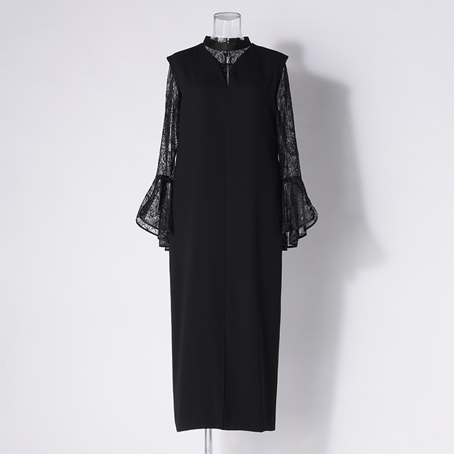 【COMING SOON】【DRESS COLLECTION】Bell sleeve slit ドレス 詳細画像 ブラック 1