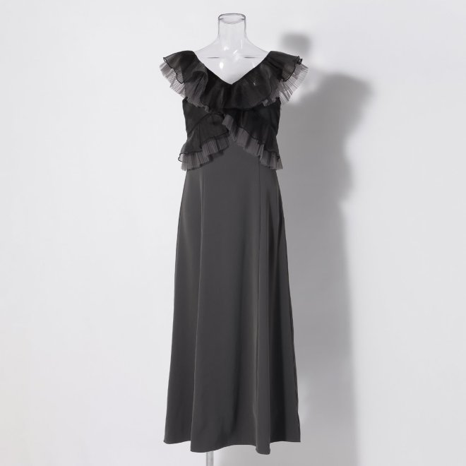 【DRESS COLLECTION】Pleats tulle ドレス 詳細画像 グレー 1