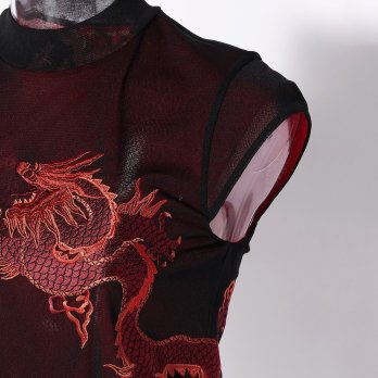 DRAGON EMBROIDERY ON STRETCH NETTING　ブラウス 詳細画像