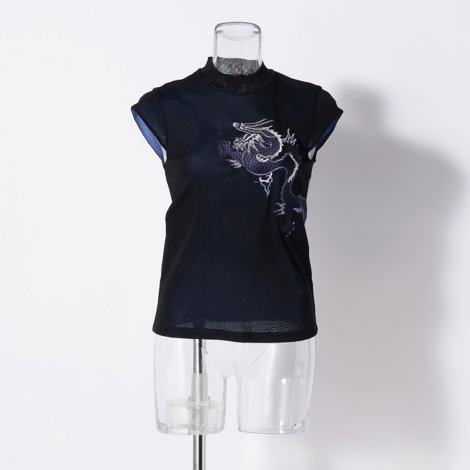 DRAGON EMBROIDERY ON STRETCH NETTING　ブラウス 詳細画像 ブルー系マルチ 5