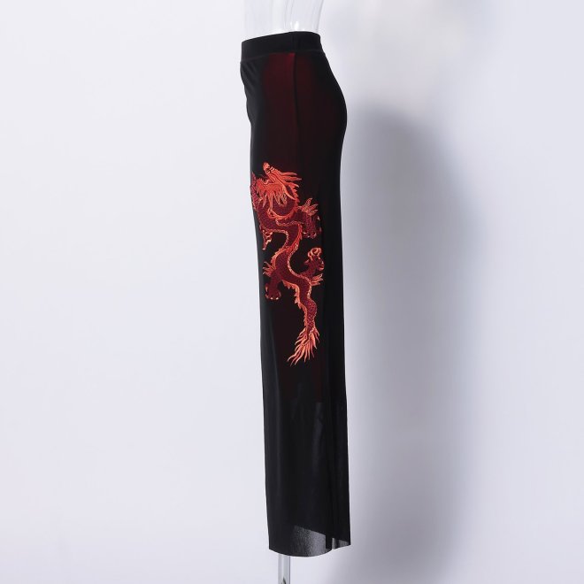 DRAGON EMBROIDERY ON STRETCH NETTING　スカート 詳細画像 赤系マルチ 2