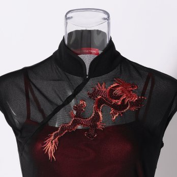 DRAGON EMBROIDERY ON STRETCH NETTING　ドレス 詳細画像