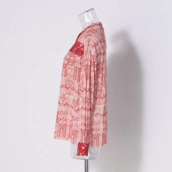 Deer print on stretch netting ブラウス 詳細画像