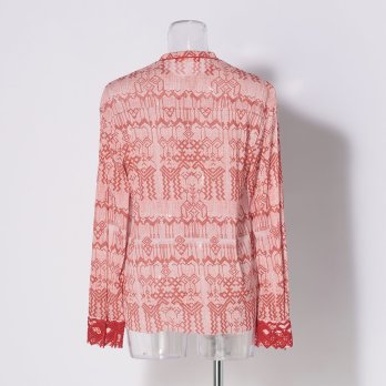 Deer print on stretch netting ブラウス 詳細画像