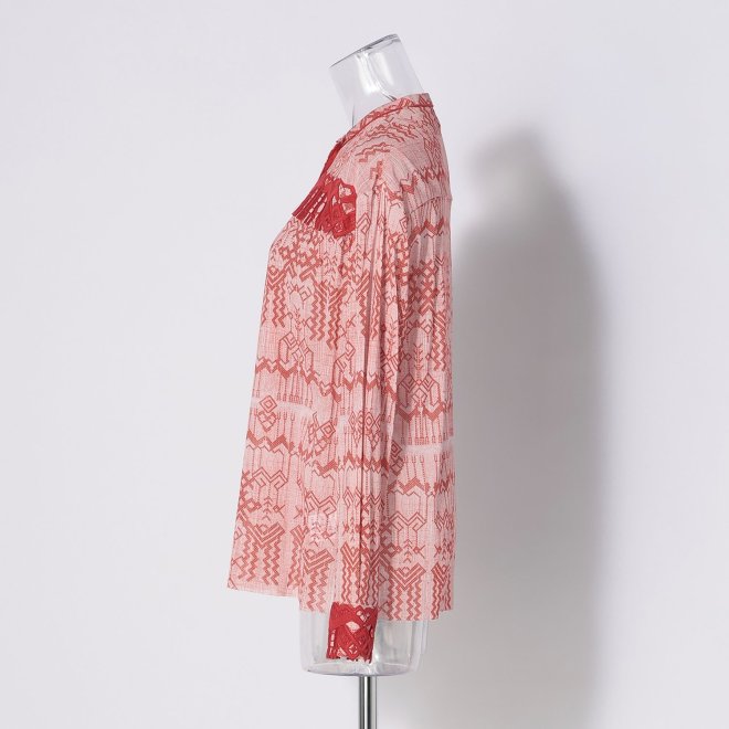 Deer print on stretch netting ブラウス 詳細画像 レッド 2