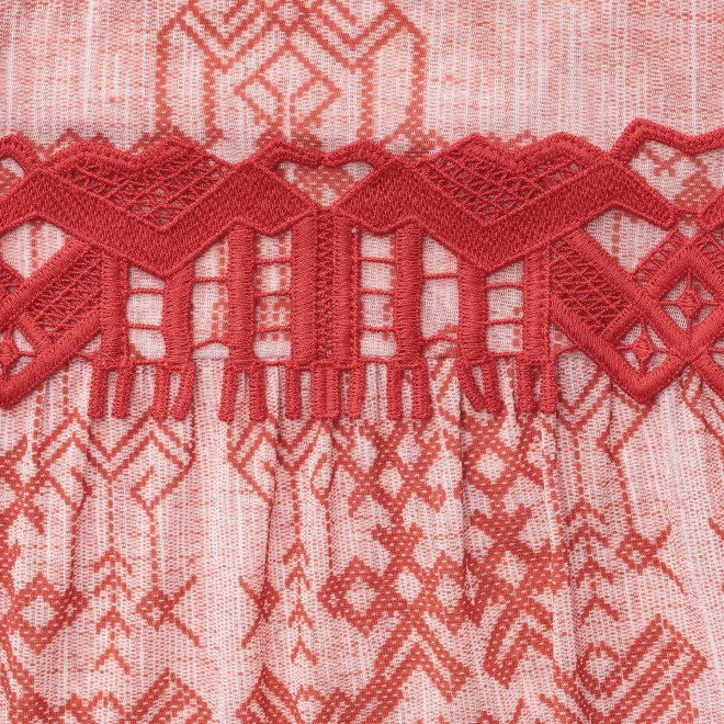 Deer print on stretch netting ブラウス 詳細画像 レッド 6