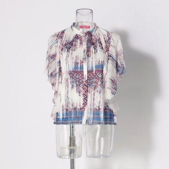 Washed out brocade print net ブラウス 詳細画像