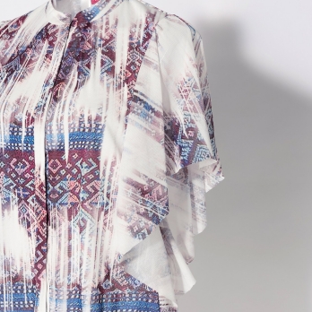 Washed out brocade print net ブラウス 詳細画像