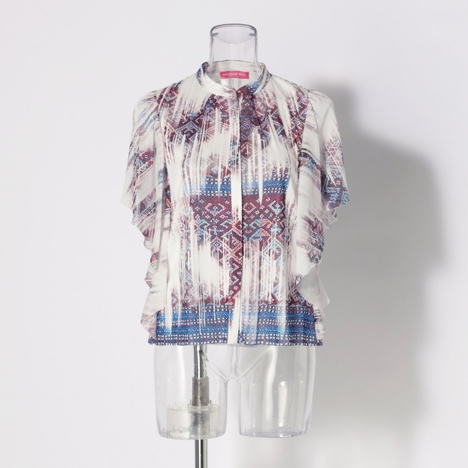 Washed out brocade print net ブラウス 詳細画像 白系マルチ 5