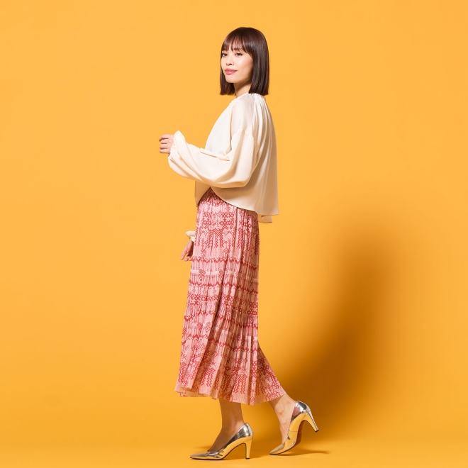 Deer print on stretch netting スカート 詳細画像 レッド 2