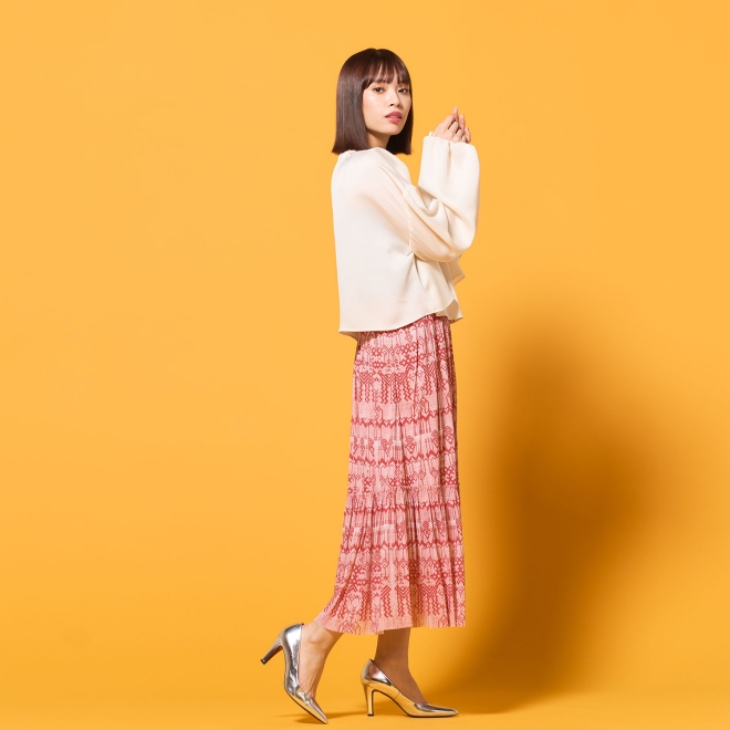 Deer print on stretch netting スカート 詳細画像 レッド 4