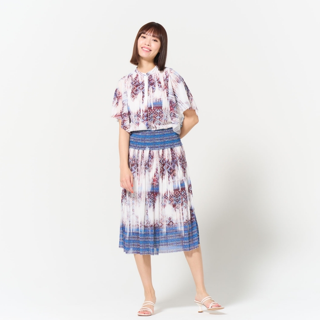 Washed out brocade print net スカート 詳細画像 白系マルチ 1