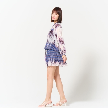 Washed out brocade print viscose ドレス 詳細画像
