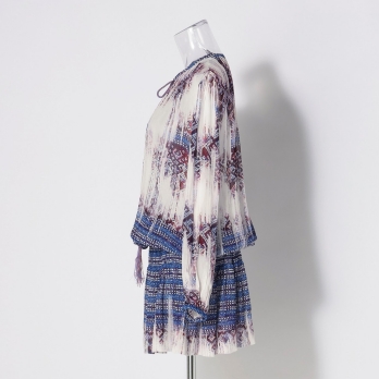 Washed out brocade print viscose ドレス 詳細画像