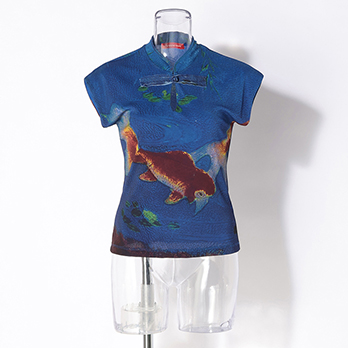 【COMING SOON】Gold fish printed on stretch net ブラウス