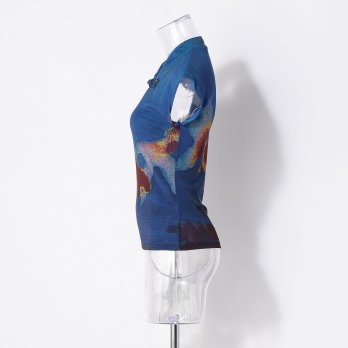 【COMING SOON】Gold fish printed on stretch net ブラウス 詳細画像