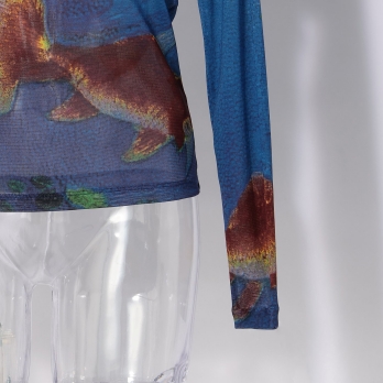 【COMING SOON】Gold fish printed on stretch net ブラウス 詳細画像