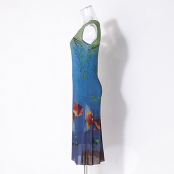 【COMING SOON】Gold fish printed on stretch net ドレス 詳細画像