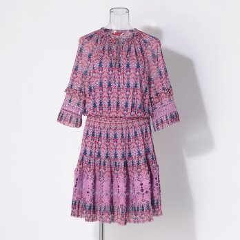 【COMING SOON】Flower girl allover print stretch net ドレス