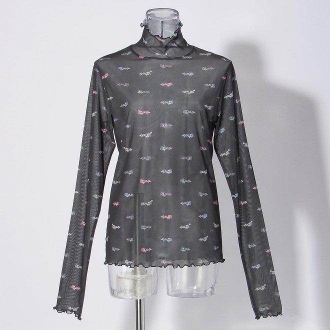 〈新色〉【まとう化粧品 HADA WEAR】TULLE HIGH NECK ブラウス 詳細画像 黒系マルチ 1