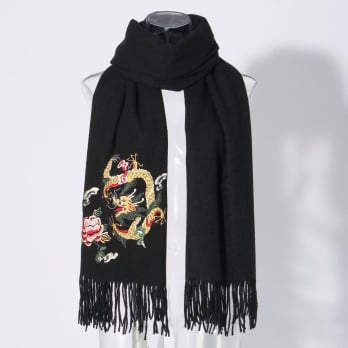 Cashmere touch stole with dragon embroidery 詳細画像