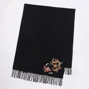 Cashmere touch stole with dragon embroidery 詳細画像