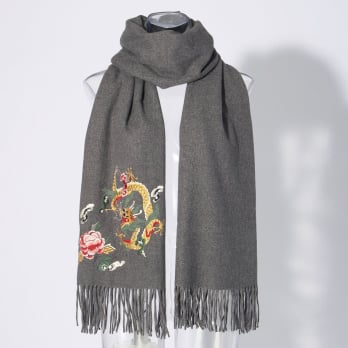 【COMING SOON】Cashmere touch stole with dragon embroidery