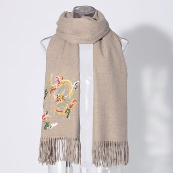 Cashmere touch stole with dragon embroidery 詳細画像