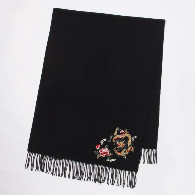 Cashmere touch stole with dragon embroidery 詳細画像 ブラック 2