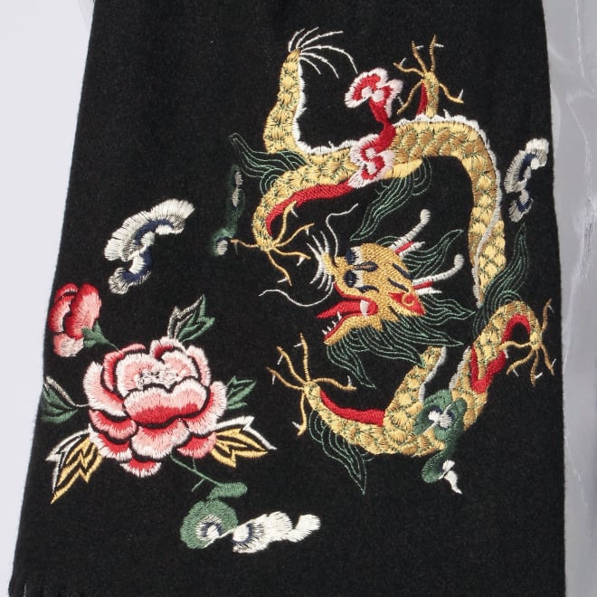 Cashmere touch stole with dragon embroidery 詳細画像 ブラック 3