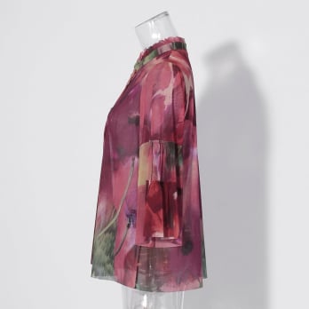 Watercolor print net ブラウス 詳細画像