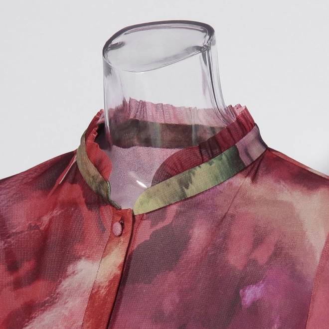 Watercolor print net ブラウス 詳細画像 赤系マルチ 4