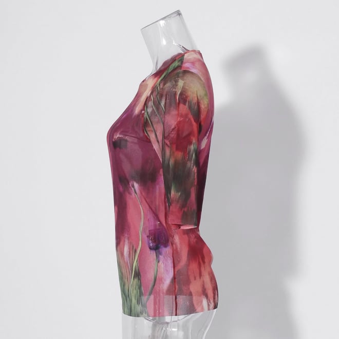 【COMING SOON】Watercolor print net ブラウス 詳細画像 赤系マルチ 2