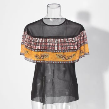 【COMING SOON】Plaid dragon print netting ブラウス