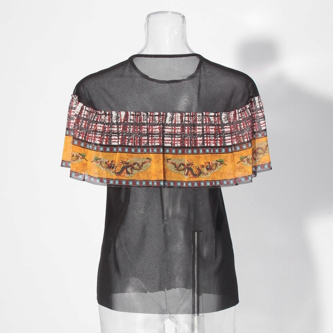 Plaid dragon print netting ブラウス 詳細画像 黒系マルチ 7