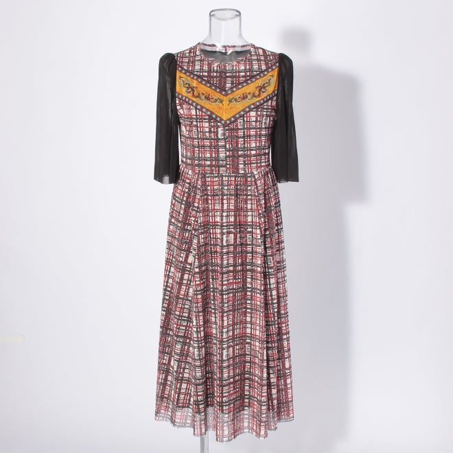 【COMING SOON】Plaid dragon print netting ドレス 詳細画像 黒系マルチ 1