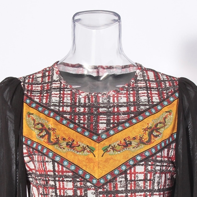 Plaid dragon print netting ドレス 詳細画像 黒系マルチ 8