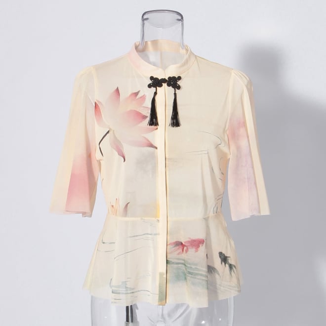 【COMING SOON】Lotus with goldfish print ブラウス