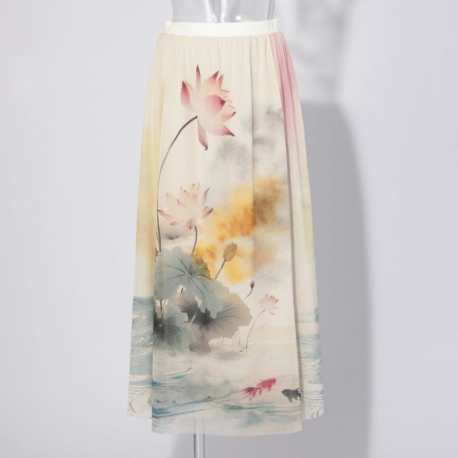 【COMING SOON】Lotus with goldfish print スカート